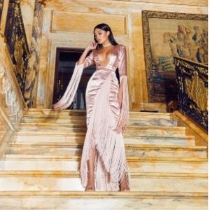 House of cb pink fringe dress